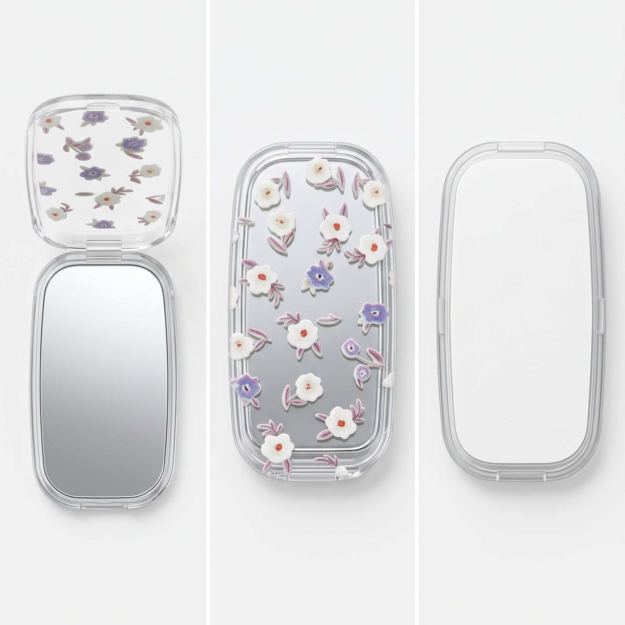 Phone Sticky Mirror - Transparent with Purple Flowers